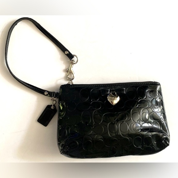 Coach Handbags - Coach Bag Signature Patent Glossy F49562 Wristlet Pouch Black